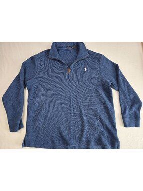 Polo Ralph Lauren Mens Blue 1/4 Zip Pullover Sweatshirt XL 100% Cotton